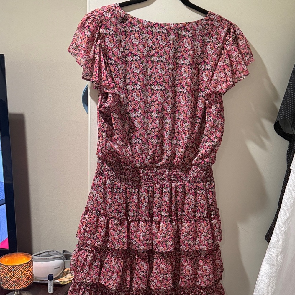 MSK Pink and Red Floral Ruffle Mini Dress - Picture 3 of 3
